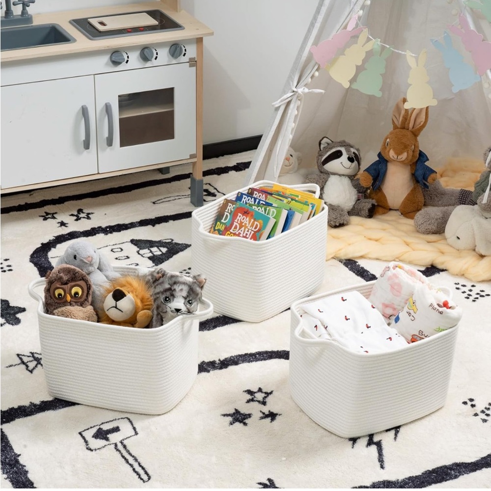 WOVEN COTTON ROPE BASKETS FOR STORAGE - SET OF 4 (3 sizes) - STACKABLE